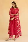 Buy_Naaz By Noor_Pink Chanderi, Cotton Embroidery Round Neck Floral Kurta And Pant Set _Online_at_Aza_Fashions