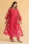 Buy_Naaz By Noor_Pink Chanderi, Cotton Embroidery Round Neck Floral Kurta And Pant Set _at_Aza_Fashions