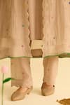 Buy_Naaz By Noor_Brown Chanderi, Cotton Embroidery Mandarin Collar Kurta Pant Set _Online_at_Aza_Fashions