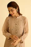 Shop_Naaz By Noor_Brown Chanderi, Cotton Embroidery Mandarin Collar Kurta Pant Set _Online_at_Aza_Fashions