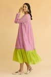 Shop_Naaz By Noor_Purple Chanderi Embroidery V-neck Lilac Dress With Lime Hem _at_Aza_Fashions