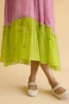 Naaz By Noor_Purple Chanderi Embroidery V-neck Lilac Dress With Lime Hem _at_Aza_Fashions