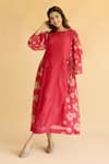 Buy_Naaz By Noor_Pink Chanderi Embroidery Round Neck Floral Dress _at_Aza_Fashions