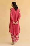 Shop_Naaz By Noor_Red Linen Embroidery Round Neck Floral Print Kurta And Pant Set _at_Aza_Fashions