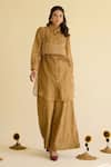Buy_Naaz By Noor_Olive Green Chanderi Embroidery, Fringe Collared Shirt Tunic And Pant Set _at_Aza_Fashions