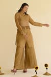 Buy_Naaz By Noor_Olive Green Chanderi Embroidery, Fringe Collared Shirt Tunic And Pant Set _Online_at_Aza_Fashions