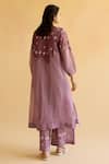 Shop_Naaz By Noor_Purple Chanderi, Cotton, Organza Embroidery Round Neck Kurta Pant Set _at_Aza_Fashions