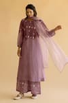 Buy_Naaz By Noor_Purple Chanderi, Cotton, Organza Embroidery Round Neck Kurta Pant Set _at_Aza_Fashions