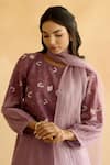 Naaz By Noor_Purple Chanderi, Cotton, Organza Embroidery Round Neck Kurta Pant Set _at_Aza_Fashions