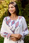 Naaz By Noor_White Chanderi, Cotton Embroidery Round Neck Multi Color Kurta Set _Online_at_Aza_Fashions