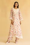 Naaz By Noor_Multi Color Chanderi, Cotton, Organza Embroidery Floral Printed Kurta Pant Set _Online_at_Aza_Fashions