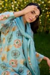 Naaz By Noor_Blue Chanderi, Cotton, Organza Embroidery Round Neck Printed Kurta Set _Online
