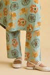 Shop_Naaz By Noor_Blue Linen Embroidery Round Neck Floral Printed Kurta And Pant Set _Online_at_Aza_Fashions