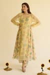 Buy_Naaz By Noor_Yellow Chanderi, Organza, Cotton Embroidery Round Neck Printed Kurta And Pant Set _at_Aza_Fashions