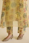 Shop_Naaz By Noor_Yellow Chanderi, Organza, Cotton Embroidery Round Neck Printed Kurta And Pant Set _Online_at_Aza_Fashions