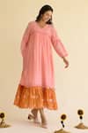 Buy_Naaz By Noor_Pink Chanderi Embroidery V-neck Freaky Flower Child Dress _at_Aza_Fashions