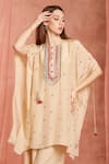 Buy_Neha Mehra_Beige Silk Tassels Round Neck Designer Kaftan And Pant Set _Online_at_Aza_Fashions