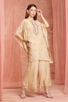Shop_Neha Mehra_Beige Silk Tassels Round Neck Designer Kaftan And Pant Set _at_Aza_Fashions