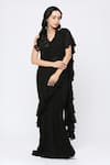 Buy_Neha Mehra_Black Georgette Sequins Designer Ruffled Saree _at_Aza_Fashions