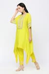 Shop_Neha Mehra_Yellow Silk, Cotton Sequins, Embroidery Round Neck Designer Kaftan Set _at_Aza_Fashions