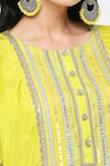 Neha Mehra_Yellow Silk, Cotton Sequins, Embroidery Round Neck Designer Kaftan Set _at_Aza_Fashions