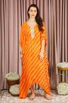 Buy_Neha Mehra_Rust Georgette Embroidery Round Neck Striped Orange Kaftan _Online_at_Aza_Fashions