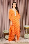 Shop_Neha Mehra_Rust Georgette Embroidery Round Neck Striped Orange Kaftan _at_Aza_Fashions