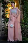 Buy_Neha Mehra_Peach Georgette Sequins Open , Round Draped Skirt Cape Set _at_Aza_Fashions
