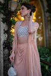 Neha Mehra_Peach Georgette Sequins Open , Round Draped Skirt Cape Set _Online_at_Aza_Fashions