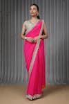 Shop_Neha Mehra_Pink Georgette Embroidery Designer Hot Saree _at_Aza_Fashions