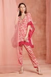 Neha Mehra_Red Crepe Fringe V-neck Designer Kaftan And Pant Set _Online_at_Aza_Fashions