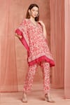 Shop_Neha Mehra_Red Crepe Fringe V-neck Designer Kaftan And Pant Set _Online_at_Aza_Fashions