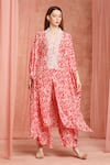 Buy_Neha Mehra_Red Crepe Embroidery V-neck Printed Kaftan And Pant Set _at_Aza_Fashions