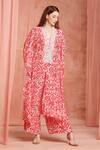 Buy_Neha Mehra_Red Crepe Embroidery V-neck Printed Kaftan And Pant Set _Online_at_Aza_Fashions