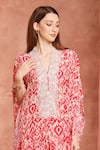 Shop_Neha Mehra_Red Crepe Embroidery V-neck Printed Kaftan And Pant Set _Online_at_Aza_Fashions