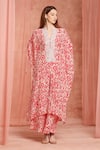 Neha Mehra_Red Crepe Embroidery V-neck Printed Kaftan And Pant Set _at_Aza_Fashions