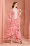 Shop_Neha Mehra_Red Crepe Embroidery V-neck Printed Kaftan And Pant Set _at_Aza_Fashions