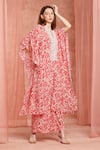 Shop_Neha Mehra_Red Crepe Embroidery V-neck Printed Kaftan And Pant Set 
