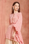 Shop_Neha Mehra_Red Crepe Round Neck Printed Kaftan And Dhoti Pant Set _Online_at_Aza_Fashions