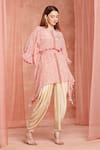 Shop_Neha Mehra_Red Crepe Round Neck Printed Kaftan And Dhoti Pant Set _at_Aza_Fashions