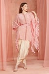 Neha Mehra_Red Crepe Round Neck Printed Kaftan And Dhoti Pant Set _at_Aza_Fashions