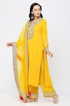Neha Mehra_Yellow Georgette Embroidery, Sequins Split V-neck Kurta Set _Online_at_Aza_Fashions