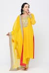 Buy_Neha Mehra_Yellow Georgette Embroidery, Sequins Split V-neck Kurta Set _at_Aza_Fashions