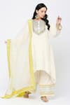 Shop_Neha Mehra_White Silk Embroidery, Sequins Round Neck Designer Kurta Pant Set _at_Aza_Fashions