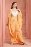 Shop_Neha Mehra_Orange Crepe Open , Scoop Cape And Draped Skirt Set _at_Aza_Fashions