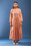 Samyukta Singhania_Orange Chanderi Cotton Embroidery, Cut Work Round Neck Chikankari Kurta Set _Online_at_Aza_Fashions