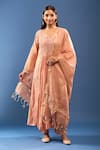 Buy_Samyukta Singhania_Orange Chanderi Cotton Embroidery, Cut Work Round Neck Chikankari Kurta Set _Online_at_Aza_Fashions