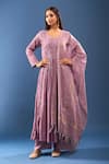 Samyukta Singhania_Purple Chanderi Cotton Embroidery Round Neck Chikankari Work Kurta Set _Online_at_Aza_Fashions