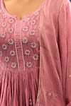 Buy_Samyukta Singhania_Pink Chanderi Cotton Mirrors, Embroidery Round Neck Chikankari Kurta Set 