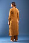 Shop_Samyukta Singhania_Brown Chanderi Cotton Mirrors Round Neck Chikankari Kurta Set _at_Aza_Fashions